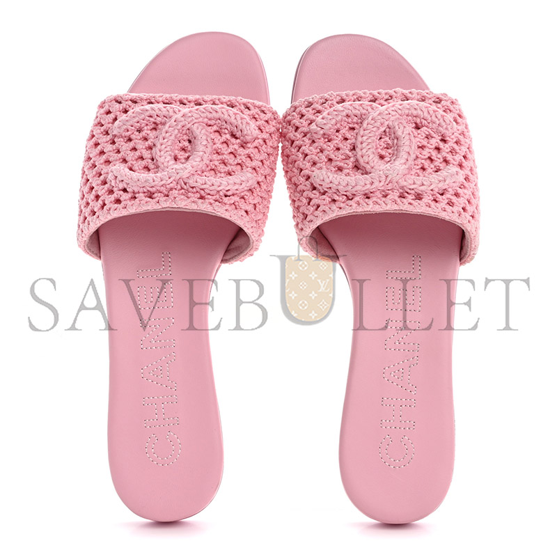CHANEL CROCHET CC MULES SANDALS 36.5 ROSE 